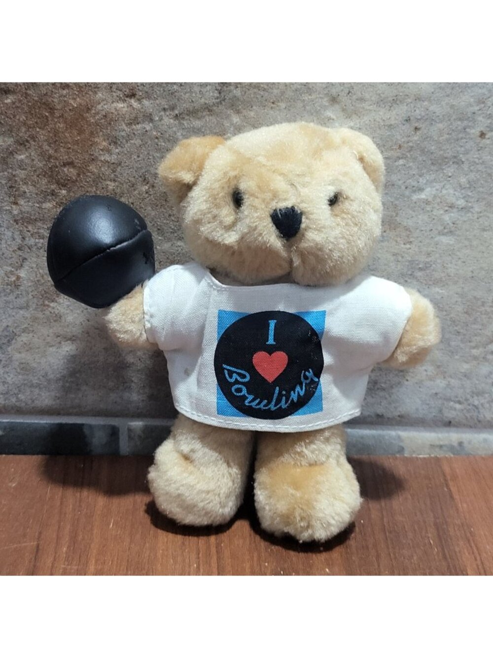 Vintage Avon Pastime Pals Bowling Teddy Bear Plush Black Bowling Ball I Love Bow